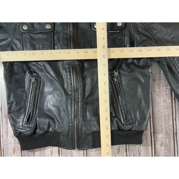 Members Only Dark Leather Bomber Jacket - Picture 6 of 8